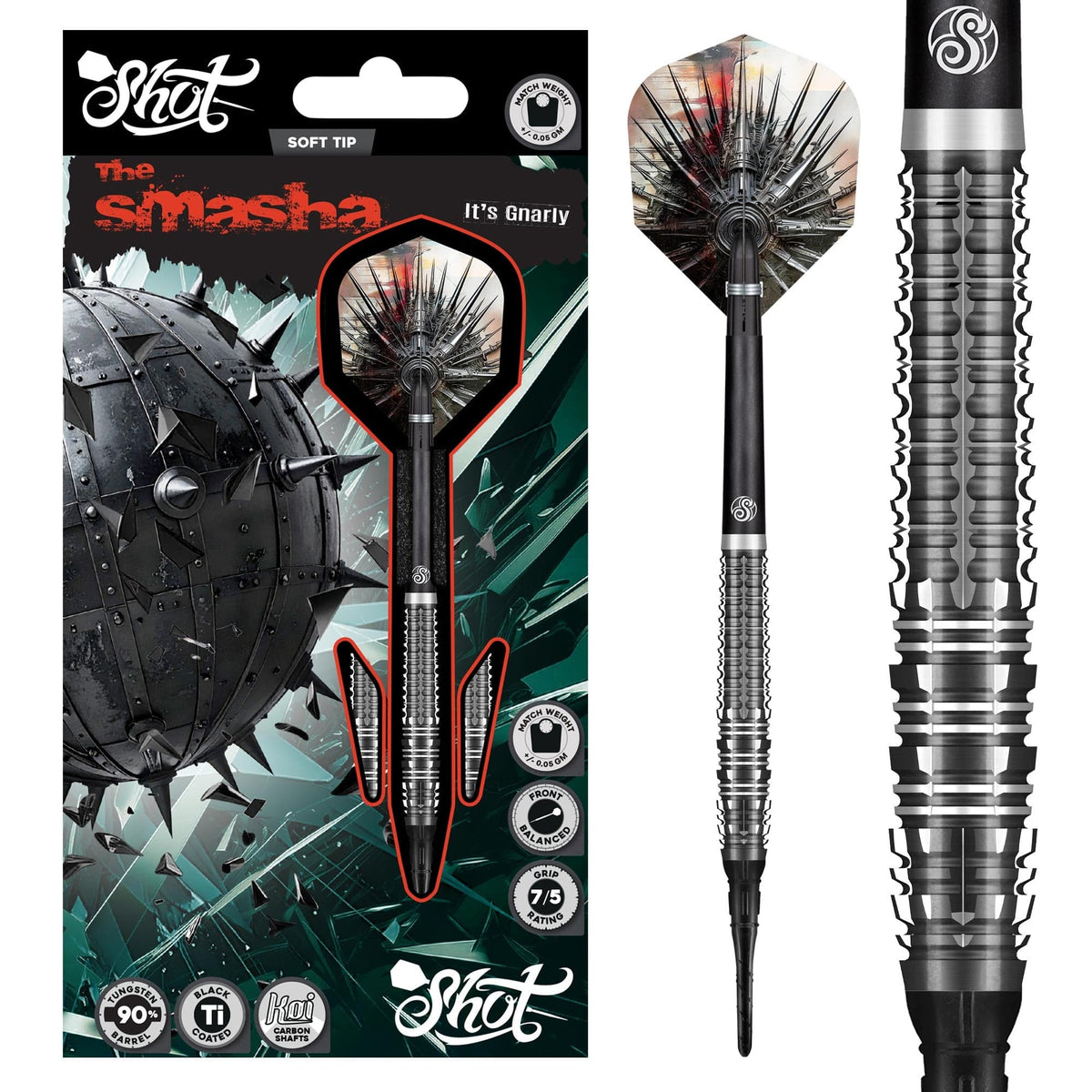 Shot Gnarly Darts - Soft Tip - 90% Tungsten - Smasha 20g