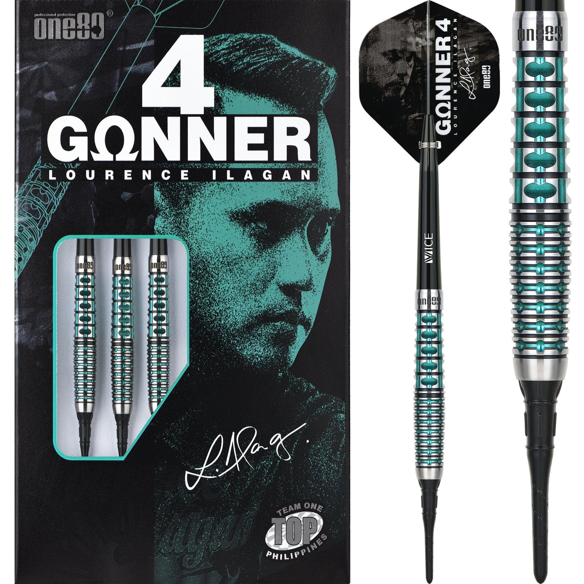 One80 Lourence Ilagan Darts - Soft Tip - 90% Tungsten - Jade - 18g