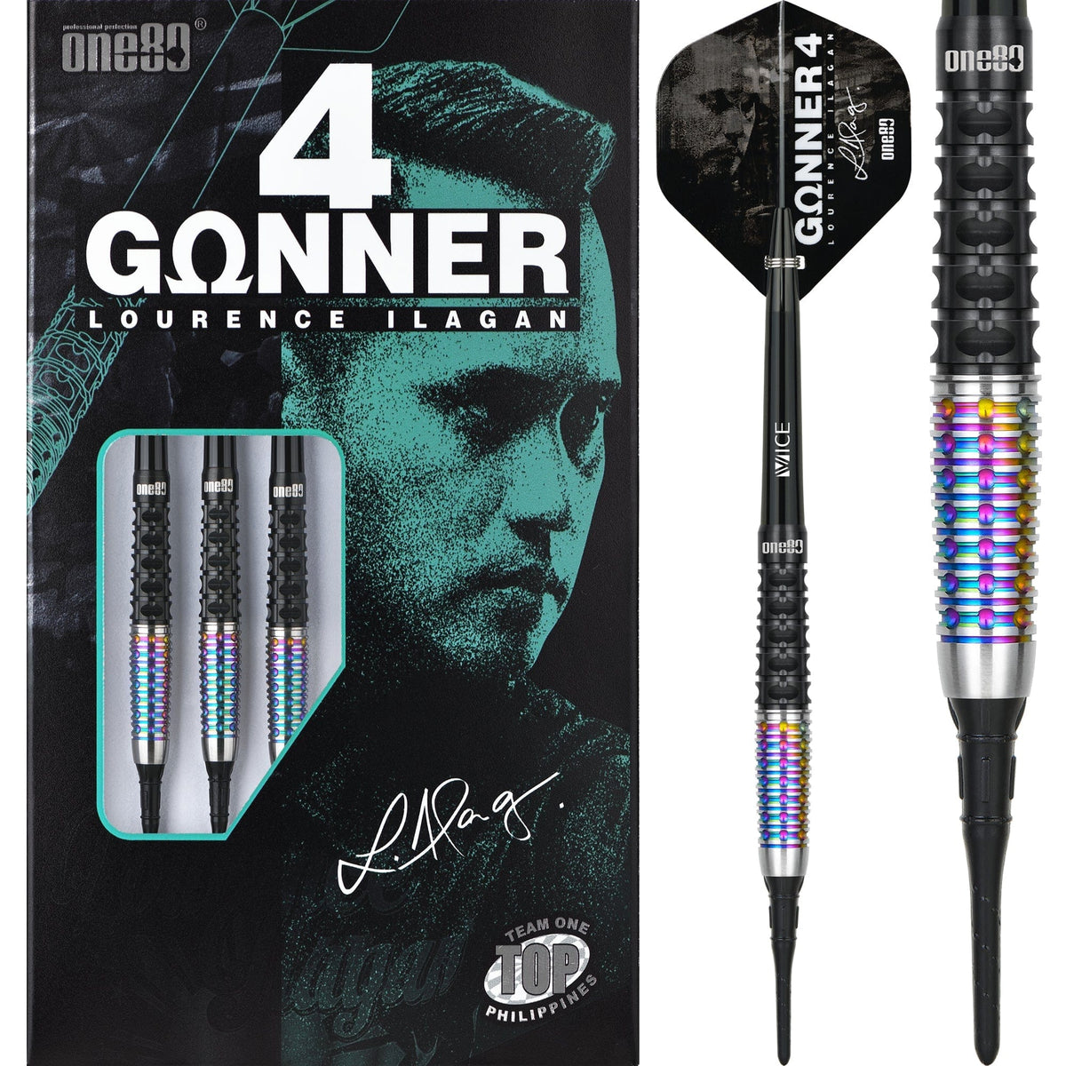One80 Lourence Ilagan Darts - Soft Tip - 90% Tungsten - Rainbow - 22g
