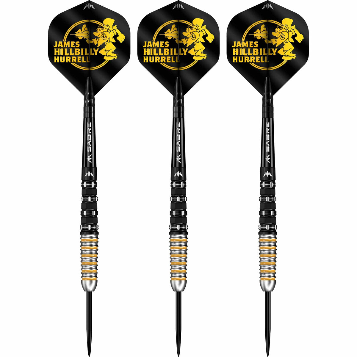 Mission James Hurrell Darts - Steel Tip - 95% Tungsten - V2 - Black PVD & Yellow