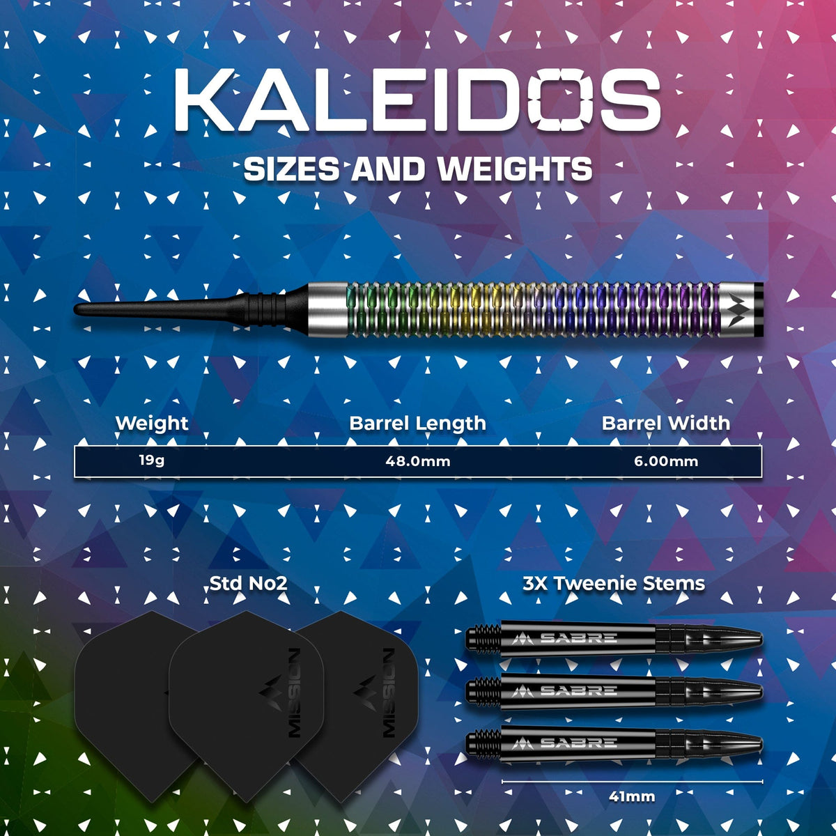 Mission Kaleidos Darts - Soft Tip - 95% Tungsten 19g