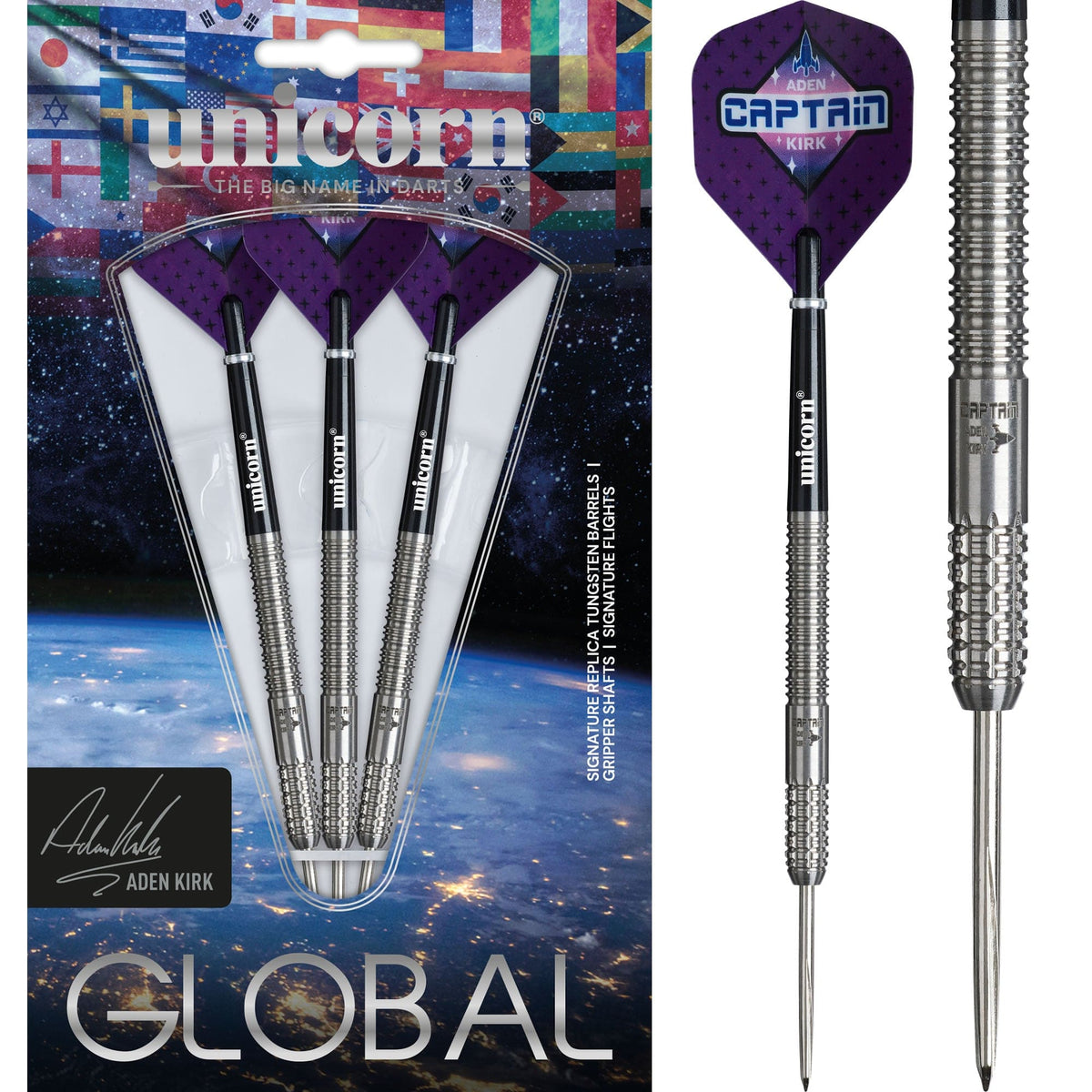 Unicorn Global Darts - Steel Tip - 90% Tungsten - Aden Kirk 22g