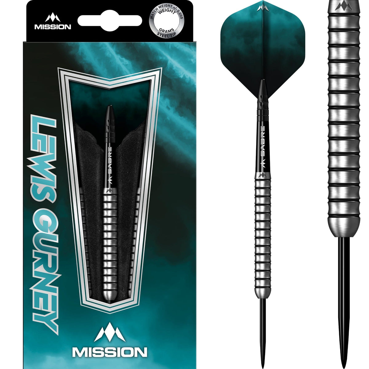 *Mission Lewis Gurney Darts - Steel Tip - 95% Tungsten - Silver-Black Rings