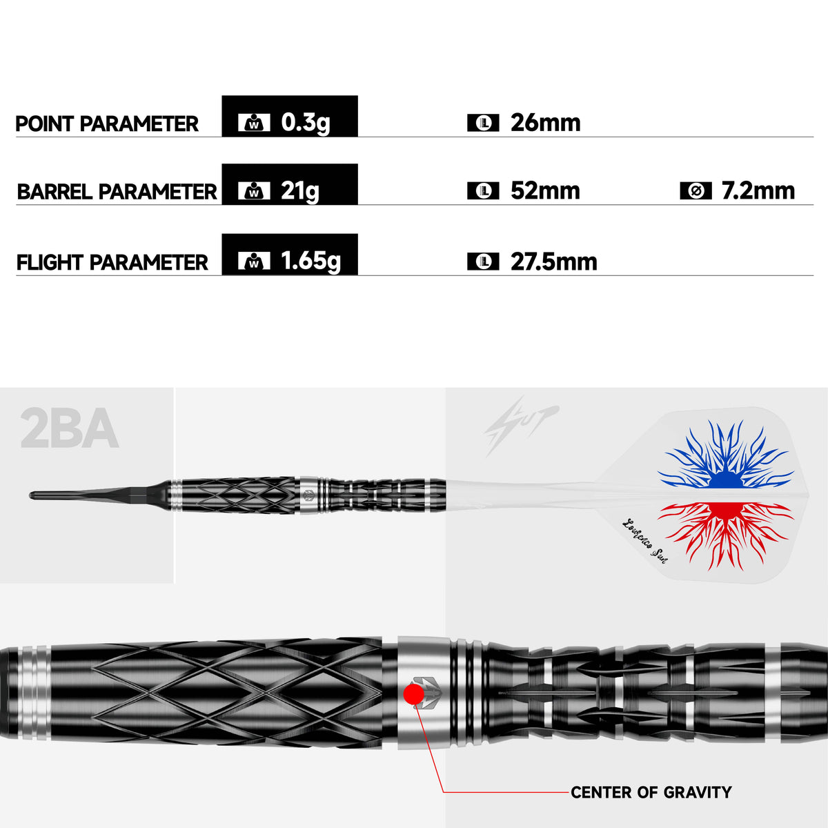 Caliburn Players Darts - Soft Tip - 90% Tungsten - Lourenco 21g