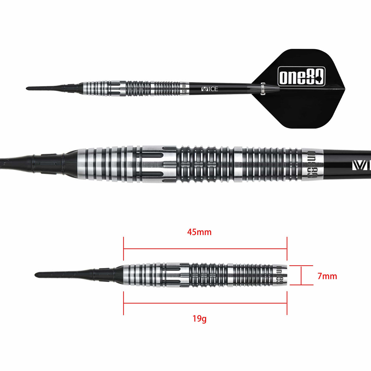 One80 Mick Lacey Darts - Soft Tip - 90% Tungsten - V2 - 19g