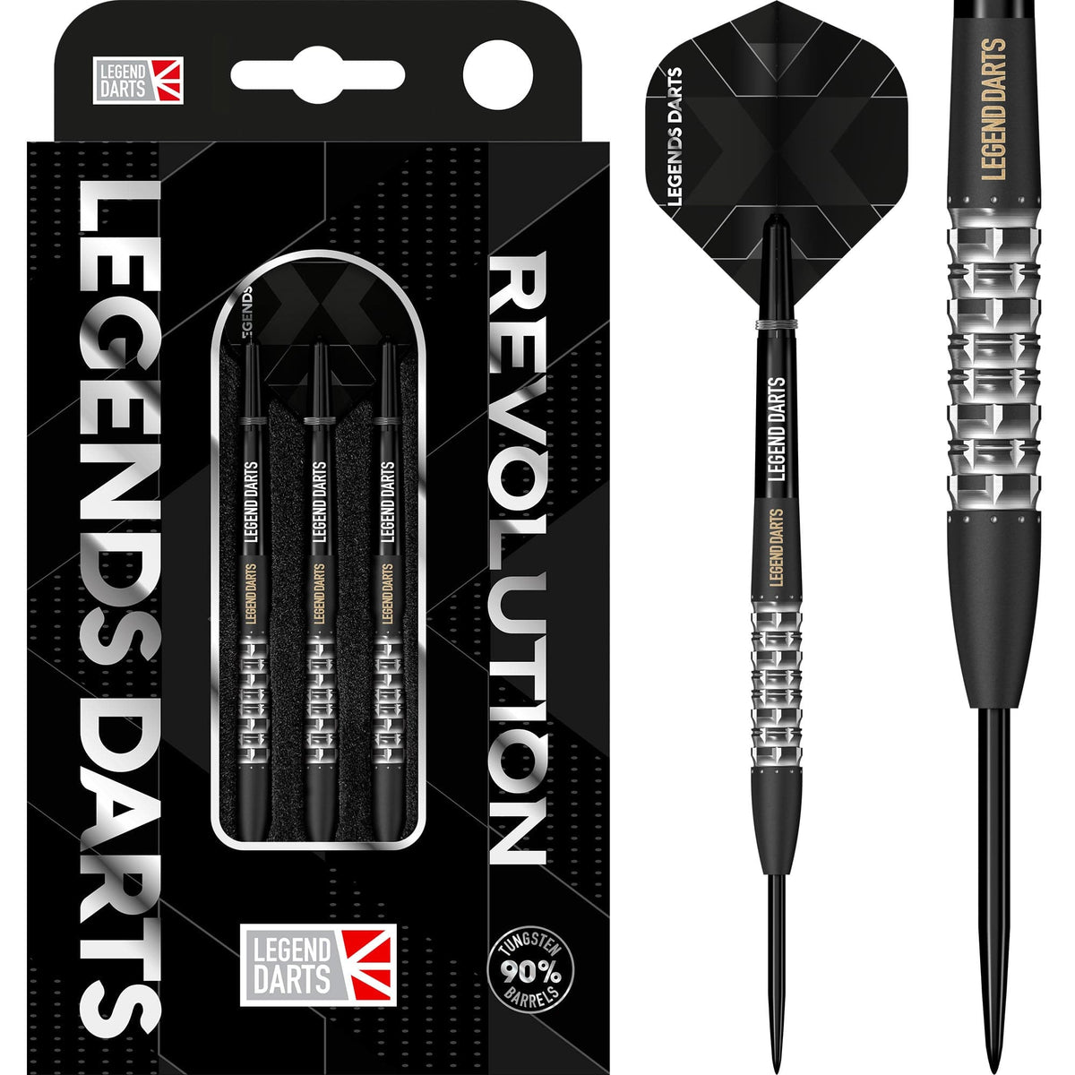 Legend Darts - Steel Tip - Revolution Series - B21 - Black -Torpedo Ring & Milled Cut