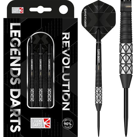 Legend Darts - Steel Tip - Revolution Series - B24 - Black - Taper Back Ring & Milled Cut