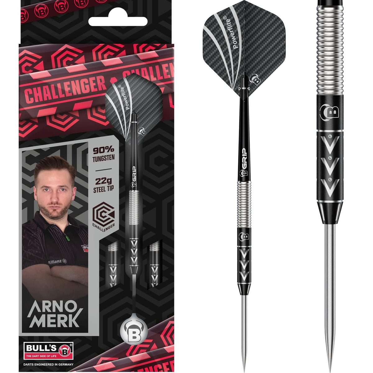 BULL'S Challenger Darts - Steel Tip - 90% Tungsten - Arno Merk - 22g