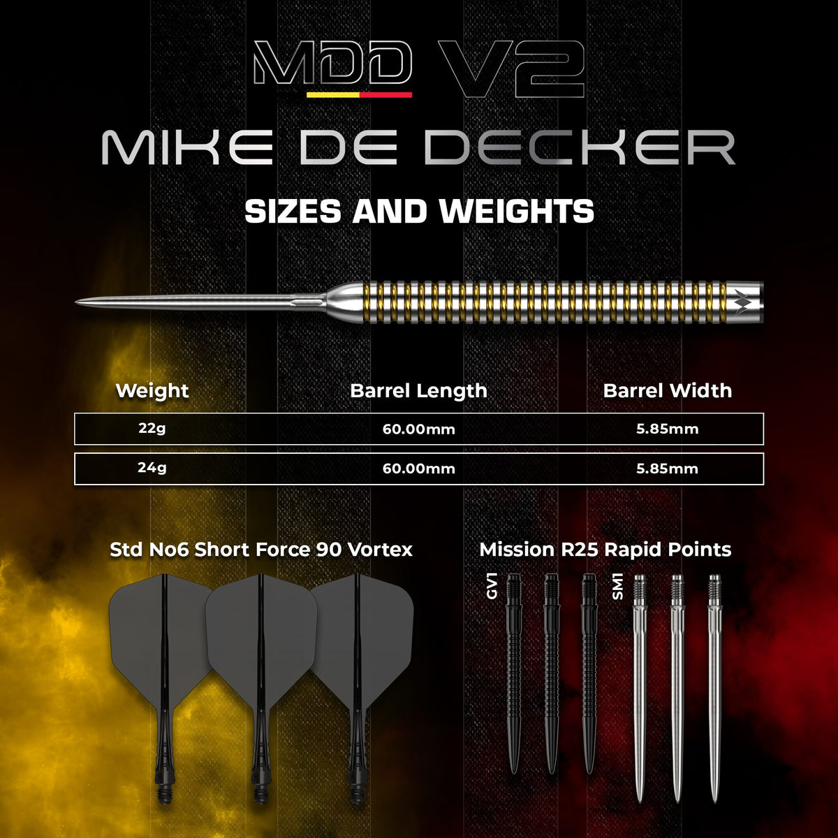 Mission Mike De Decker R2.5 Darts - Steel Tip - 95% Tungsten - V2