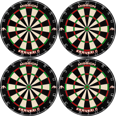 Mission Samurai II Dartboard - Ultra Thin Wire - Professional Board - Pack of 4
