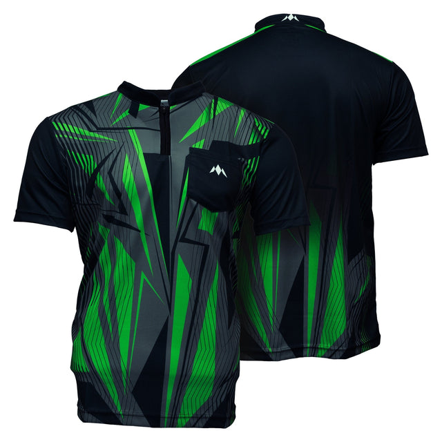 Mission Darts Flint Dart Shirt - Collarless - Lightweight - Black & Green