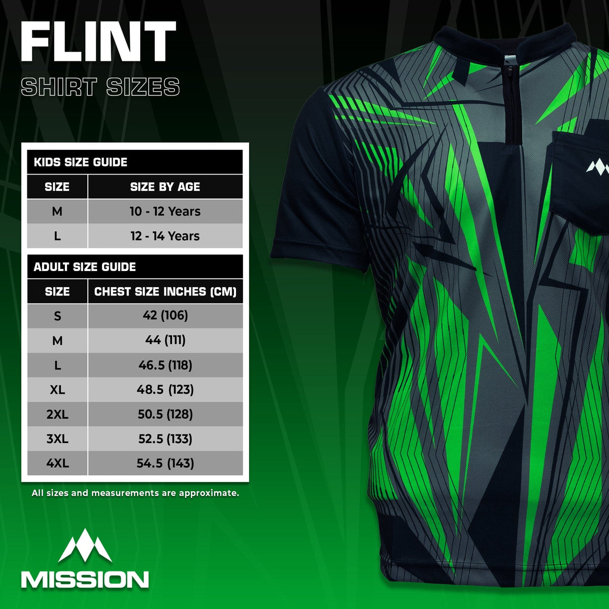 Mission Darts Flint Dart Shirt - Collarless - Lightweight - Black & Green