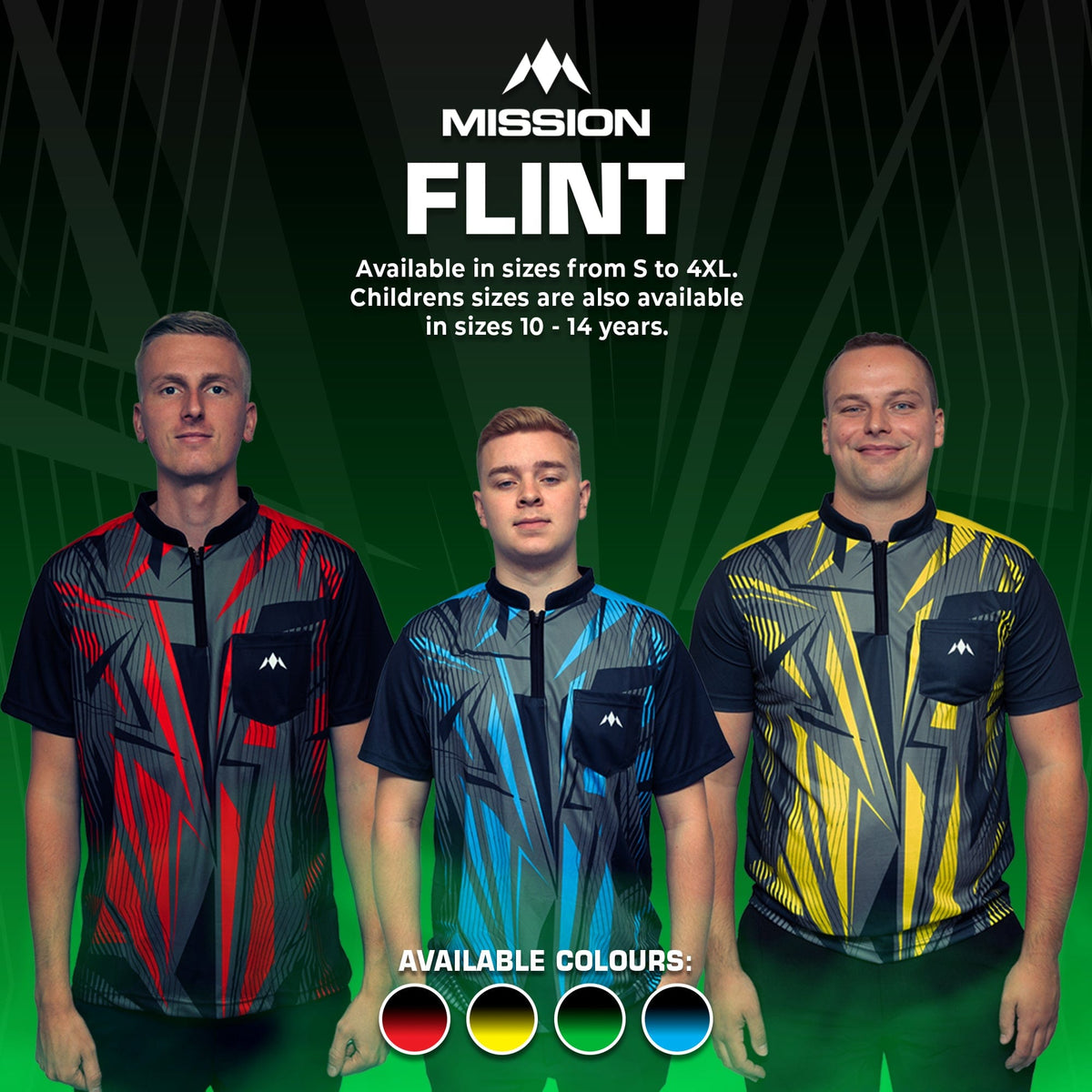 Mission Darts Flint Dart Shirt - Collarless - Lightweight - Black & Green