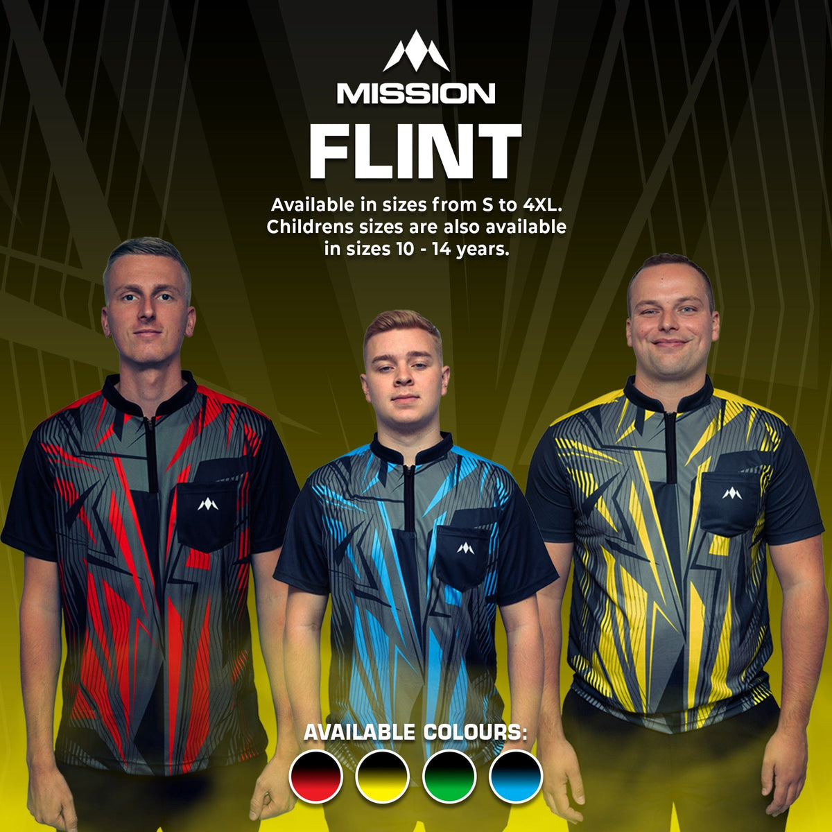 Mission Darts Flint Dart Shirt - Collarless - Lightweight - Black & Yellow