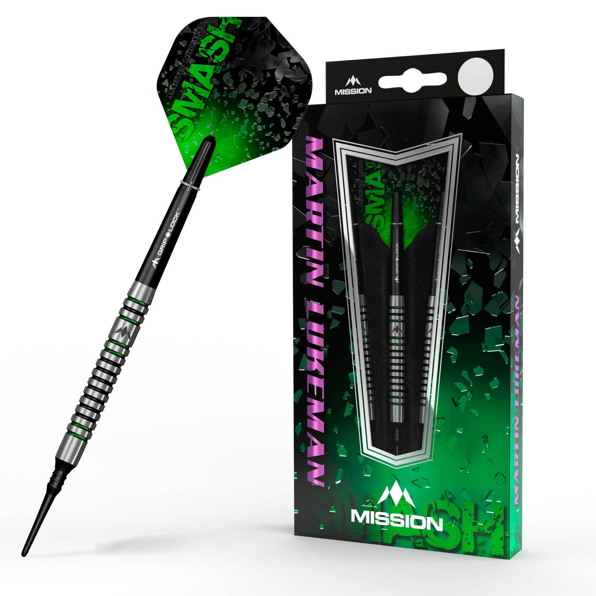 Mission Martin Lukeman Darts - Soft Tip - Black & Green - 20g 20g