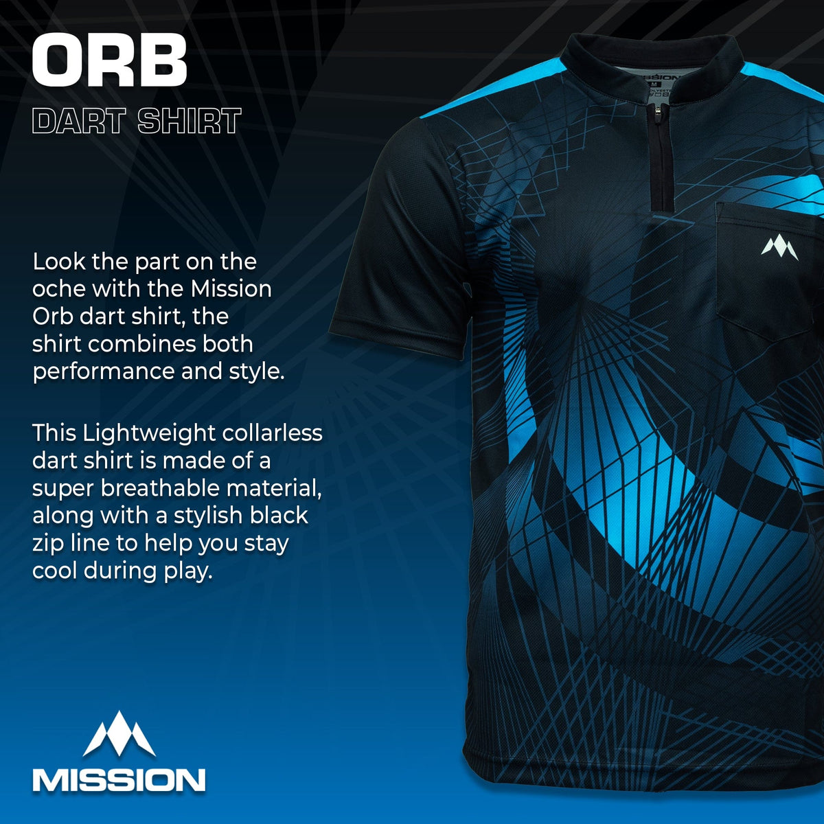 Mission Darts Orb Dart Shirt - Collarless - Lightweight - Black & Blue - Youth