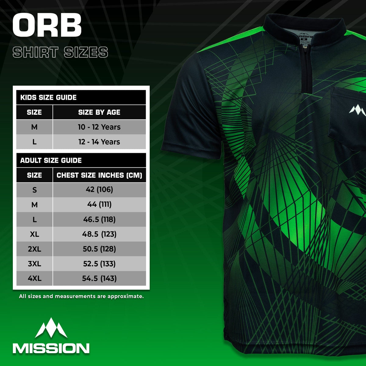Mission Darts Orb Dart Shirt - Collarless - Lightweight - Black & Green