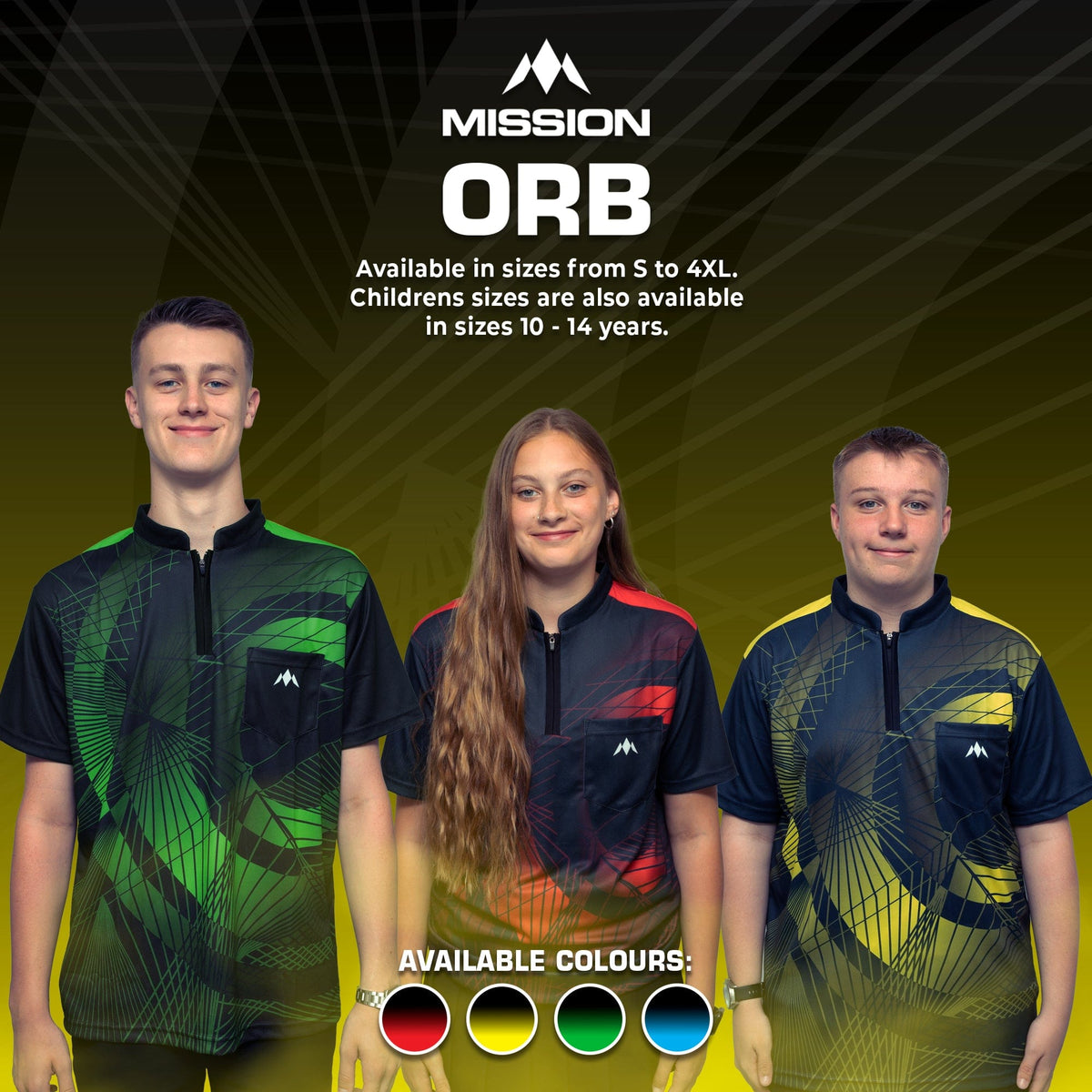 Mission Darts Orb Dart Shirt - Collarless - Lightweight - Black & Yellow - Youth