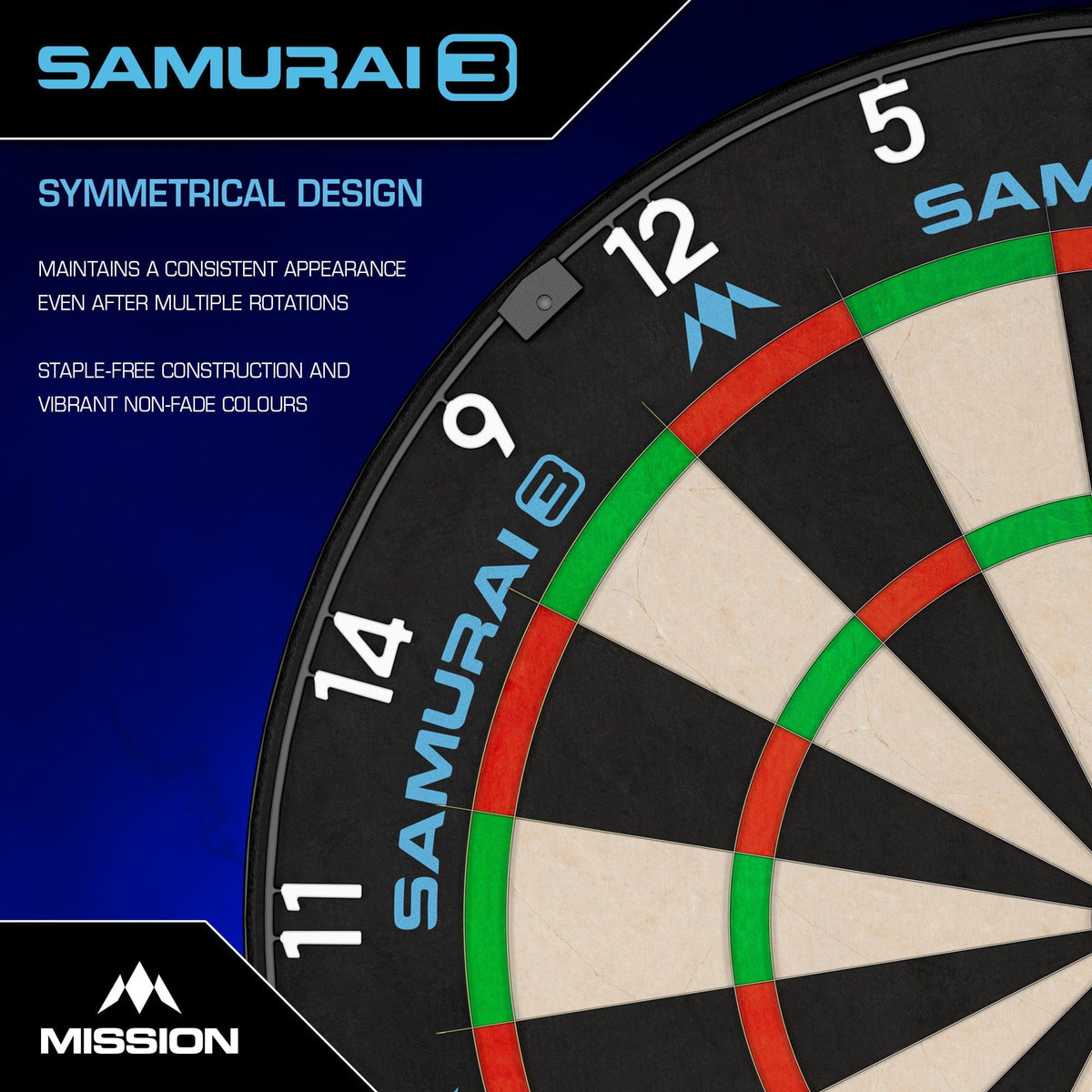 Mission Samurai 3 Dartboard - Professional - Knife Wire - Black Number Ring