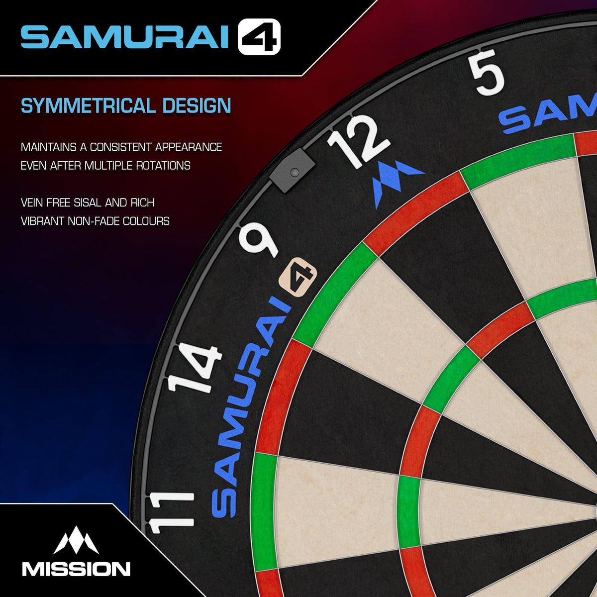 Mission Samurai 4 Dartboard - Professional - Knife Wire - White Spider
