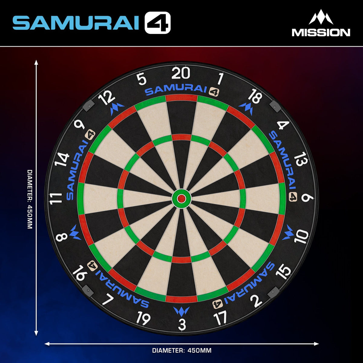 Mission Samurai 4 Dartboard - Professional - Knife Wire - White Spider