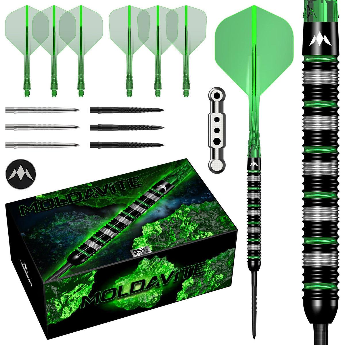 Mission Moldavite Darts - Steel Tip - 95% Tungsten - Black & Green
