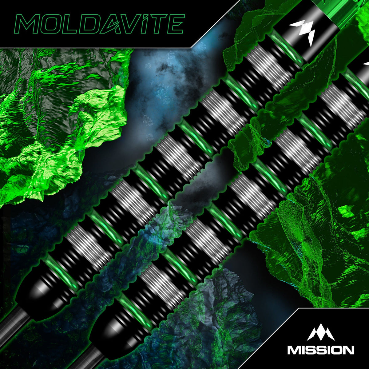 Mission Moldavite Darts - Steel Tip - 95% Tungsten - Black & Green