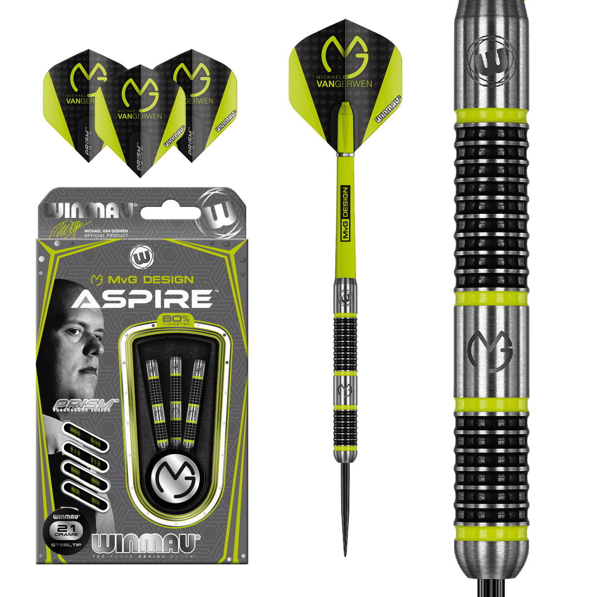 Winmau Michael van Gerwen Darts - Steel Tip - 90% Tungsten - Aspire