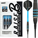 One80 Raise B Darts - Soft Tip - Black - Aqua Blue Rings 17g