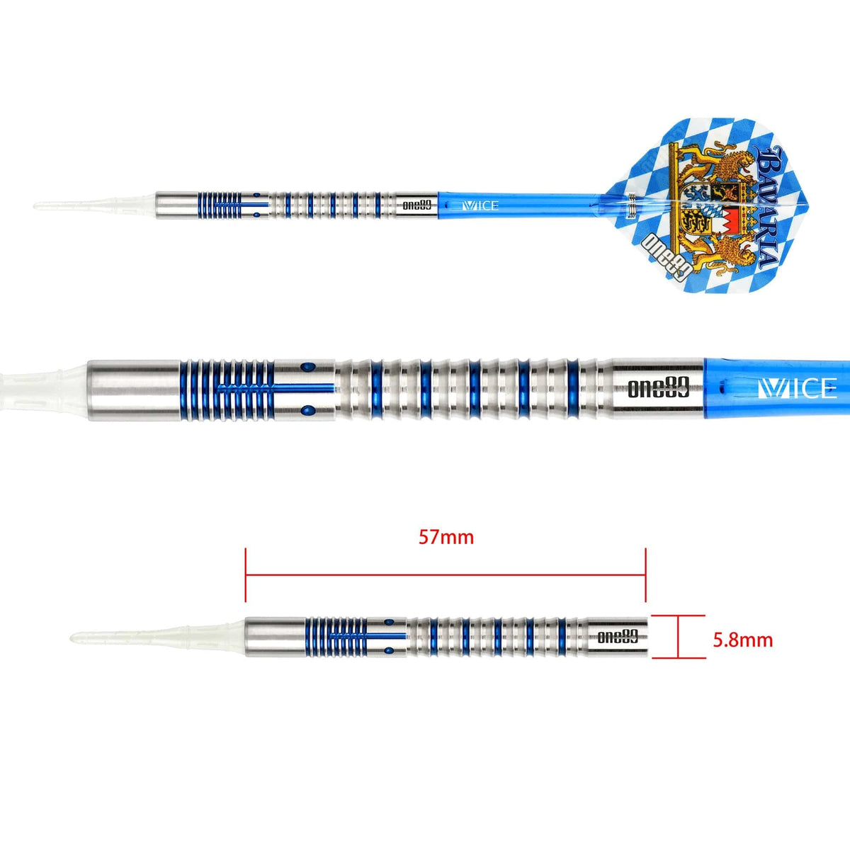 One80 Bavaria Ultra Long Darts - Soft Tip - S03 - Blue 19g