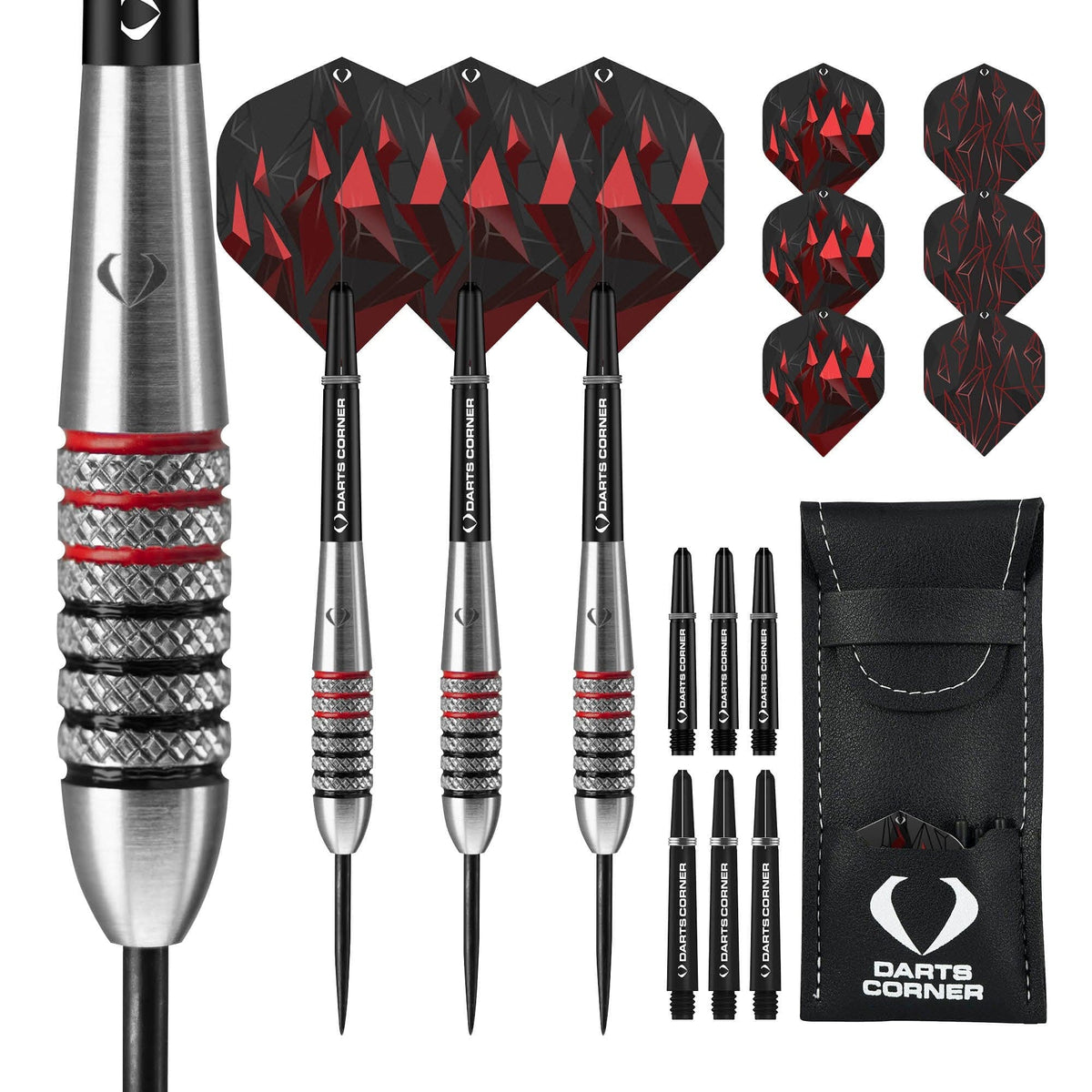 Darts Corner Astrofire Darts - Steel Tip - Knurled - Black & Red 22g