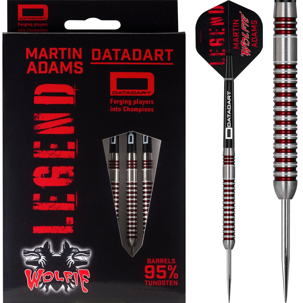 Datadart Martin Adams 95 Darts - Steel Tip - Wolfie - Electro Red & White 22g