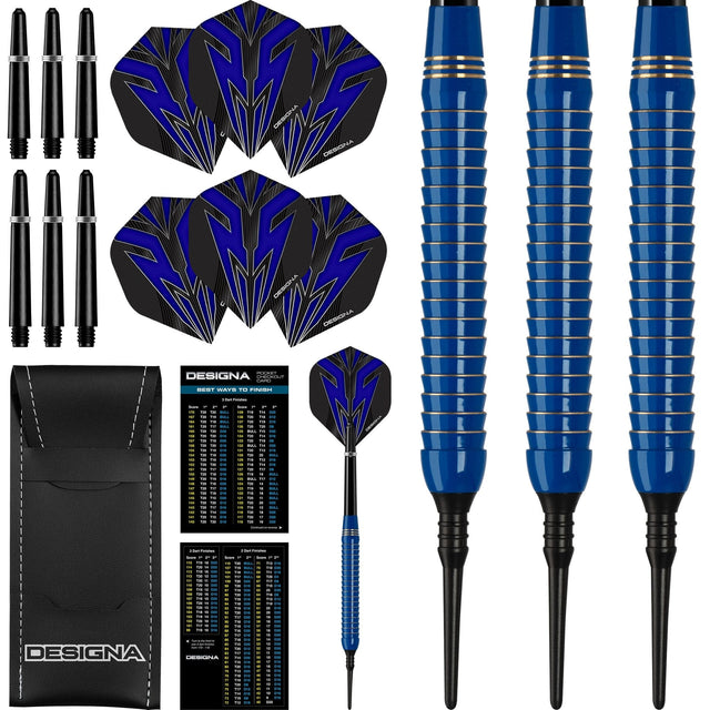 *Designa Mako Darts - Soft Tip Electro Brass - Shark Grip - Blue 20g