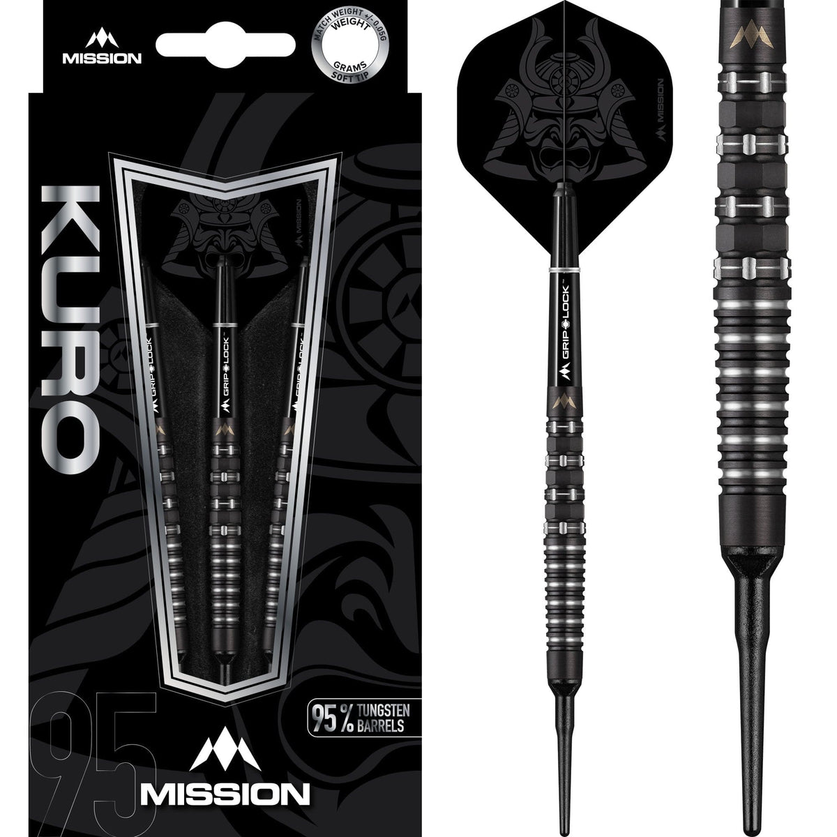 *Mission Kuro Darts - Soft Tip - Black - M3 - Rear Iso-Grip 20g