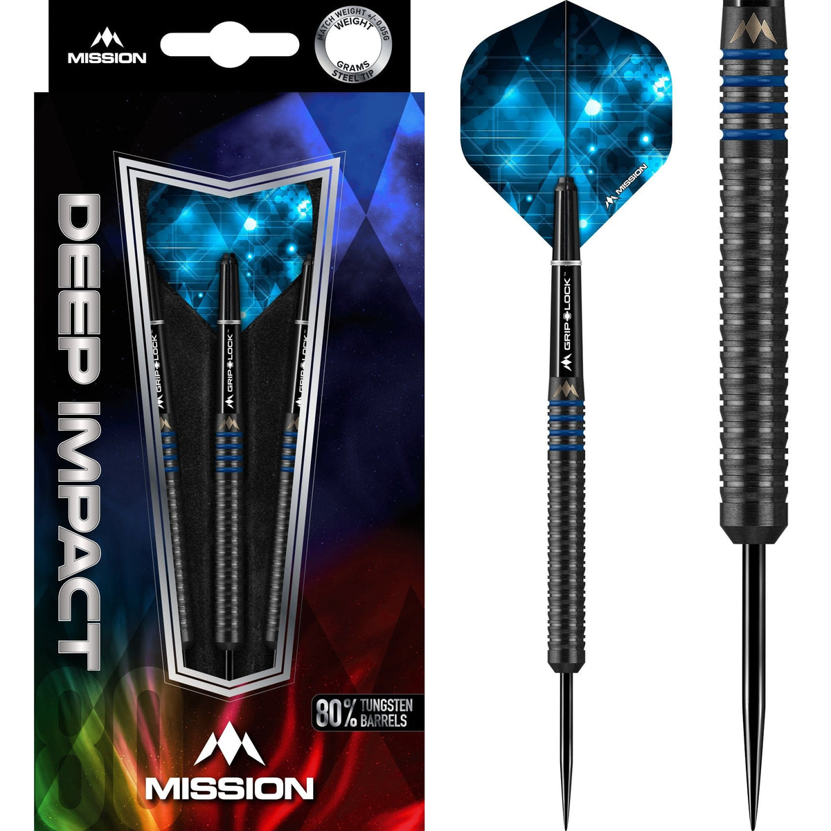 *Mission Deep Impact Darts - Steel Tip - Black - M1 - Blue 21g