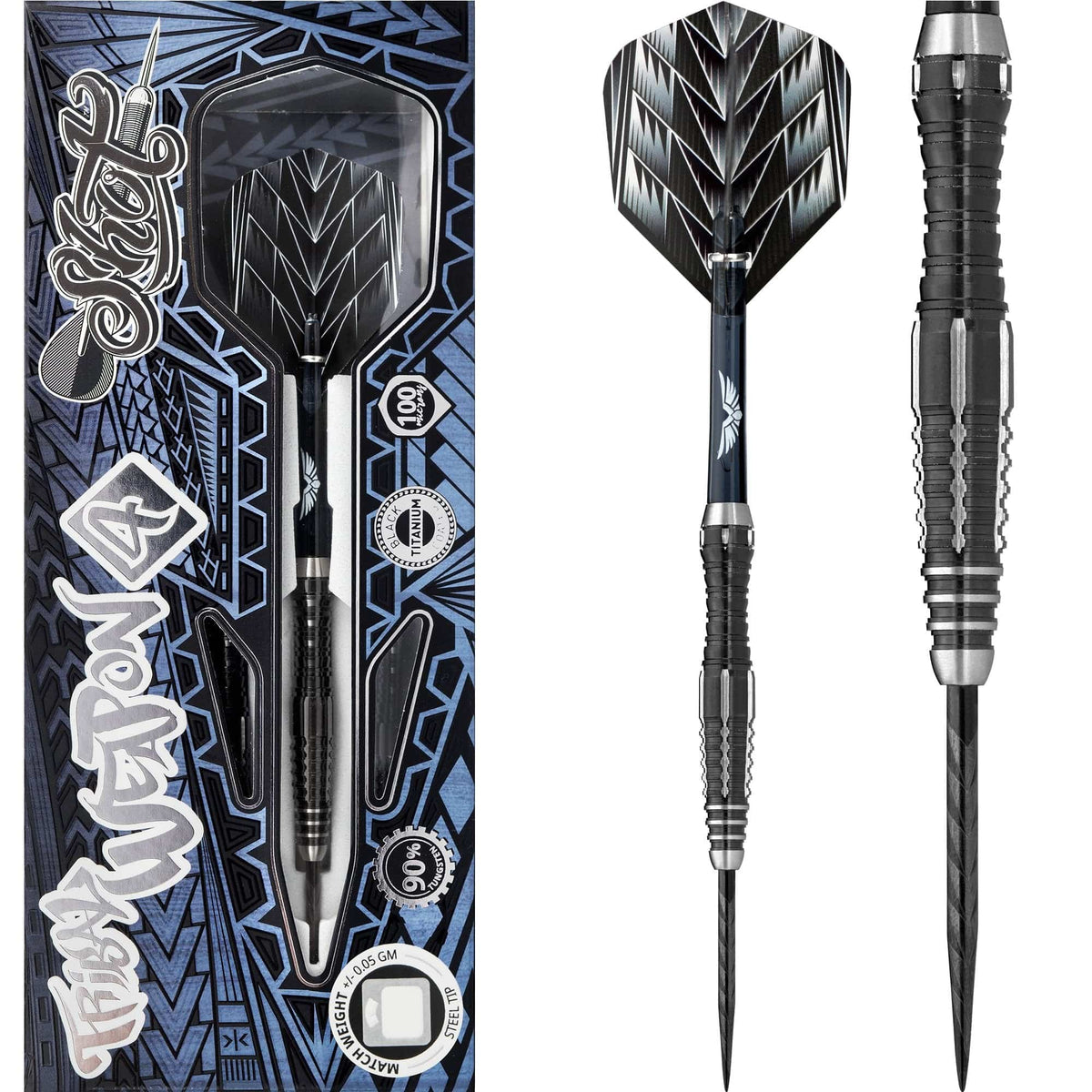 Shot Tribal Weapon 4 Darts - Steel Tip - Black Titanium 22g
