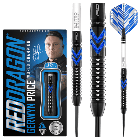 Red Dragon Gerwyn Price Darts - Steel Tip - 90% Tungsten - Ice Blue