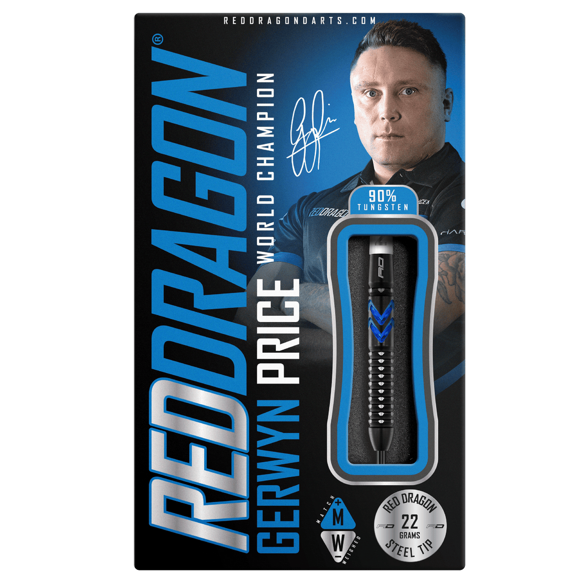 Red Dragon Gerwyn Price Darts - Steel Tip - 90% Tungsten - Ice Blue