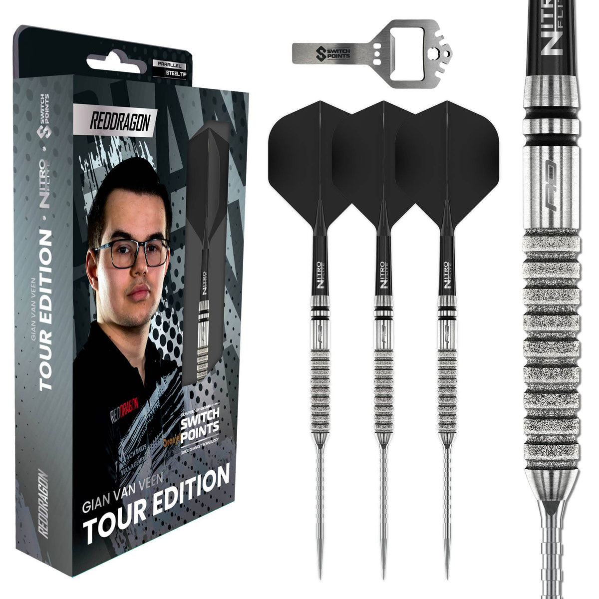 Red Dragon Gian van Veen Switch Darts - Steel Tip - 90% Tungsten - Diamond 21g