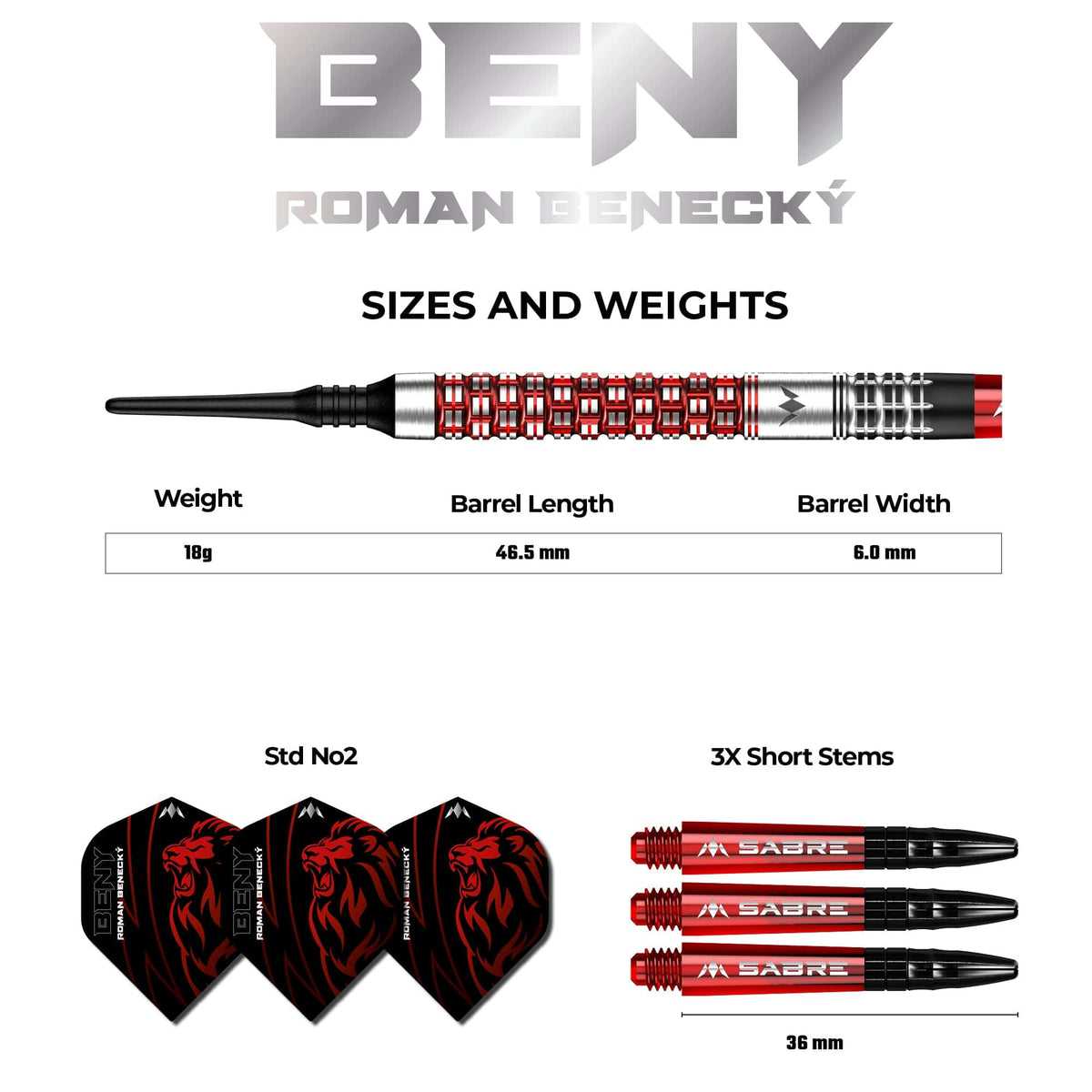 *Mission Roman Benecky Darts - Soft Tip - Black & Red - 18g 18g