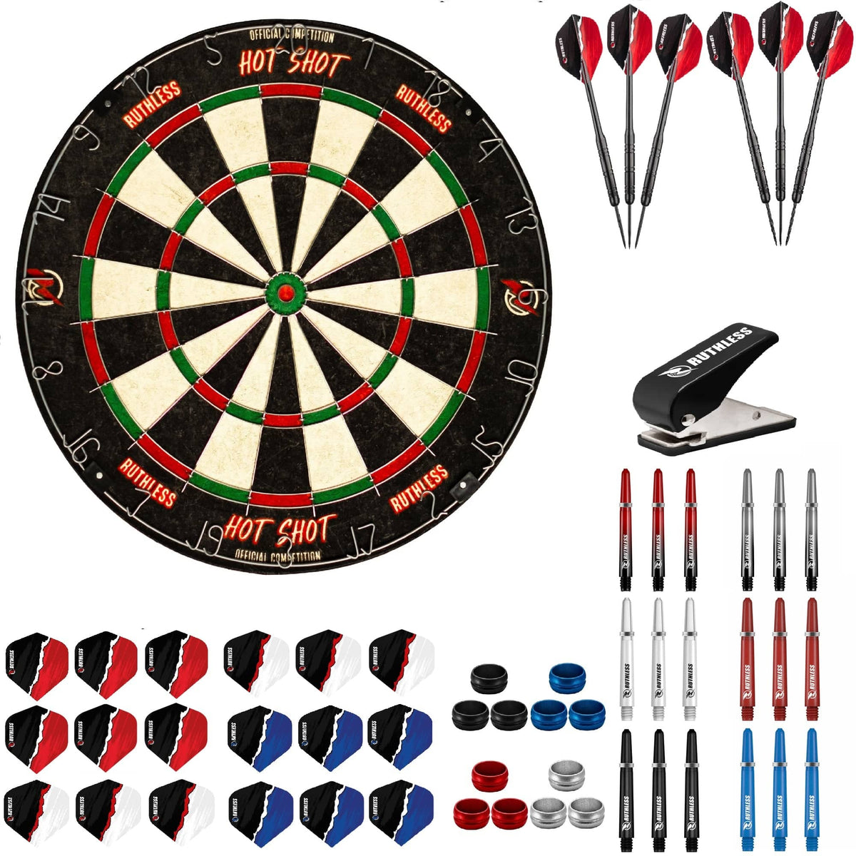 Ruthless Hotshot Dartboard Starter Set - Dartboard, Darts & Accessories