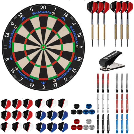 Mission Samurai 4 White Dartboard Starter Set - Dart Board, Darts & Accessories