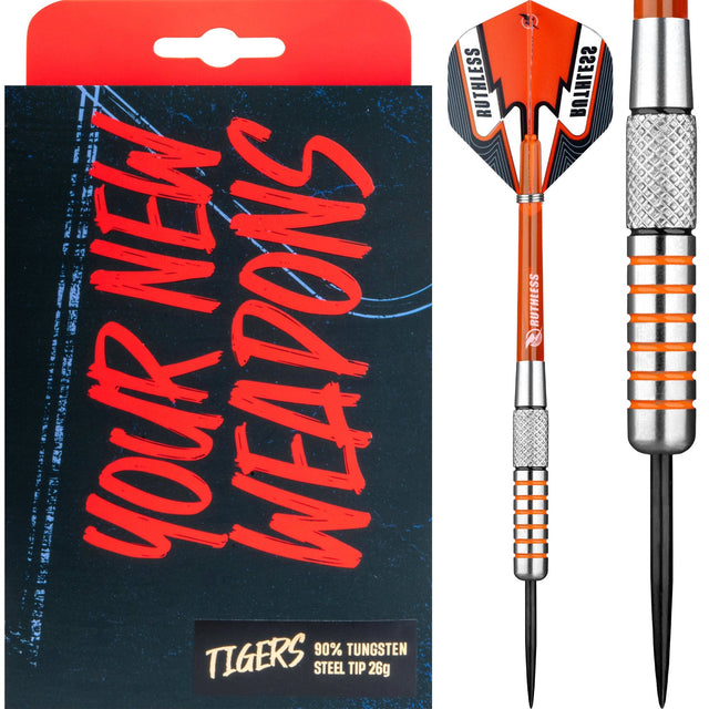 Ruthless Tigers Darts - 90% Steel Tip Tungsten - Rear Knurl - 26g 26g