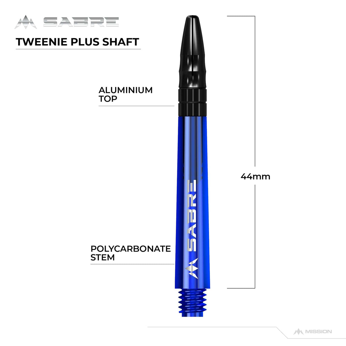 Mission Sabre Shafts - Polycarbonate Dart Stems - Blue - Black Top