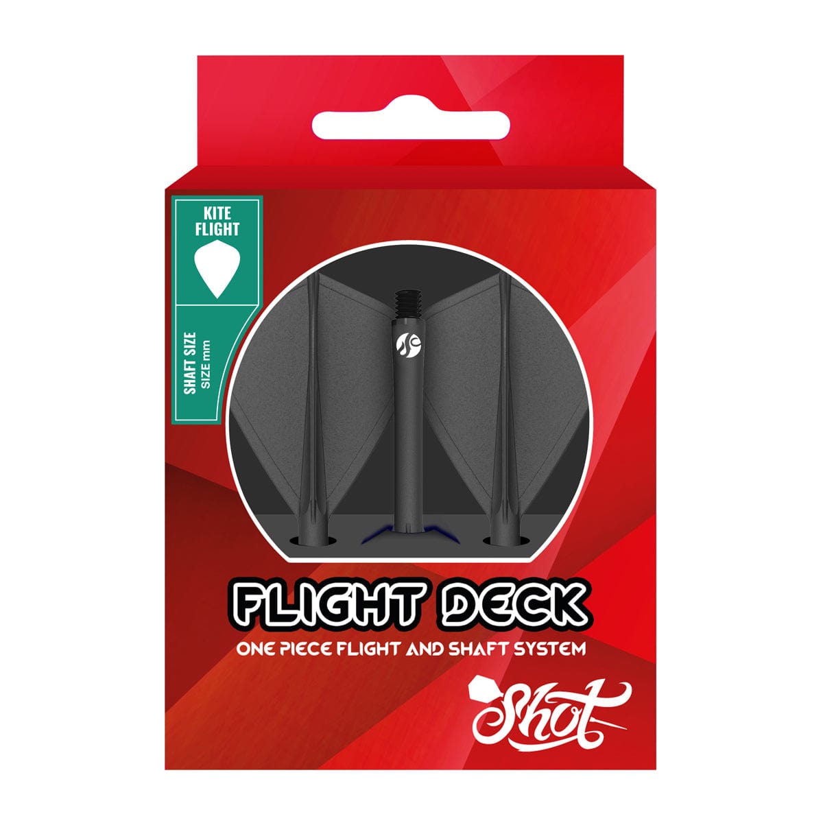 Shot Flight Deck - One Piece Dart Flight and Shaft System - Kite - Black