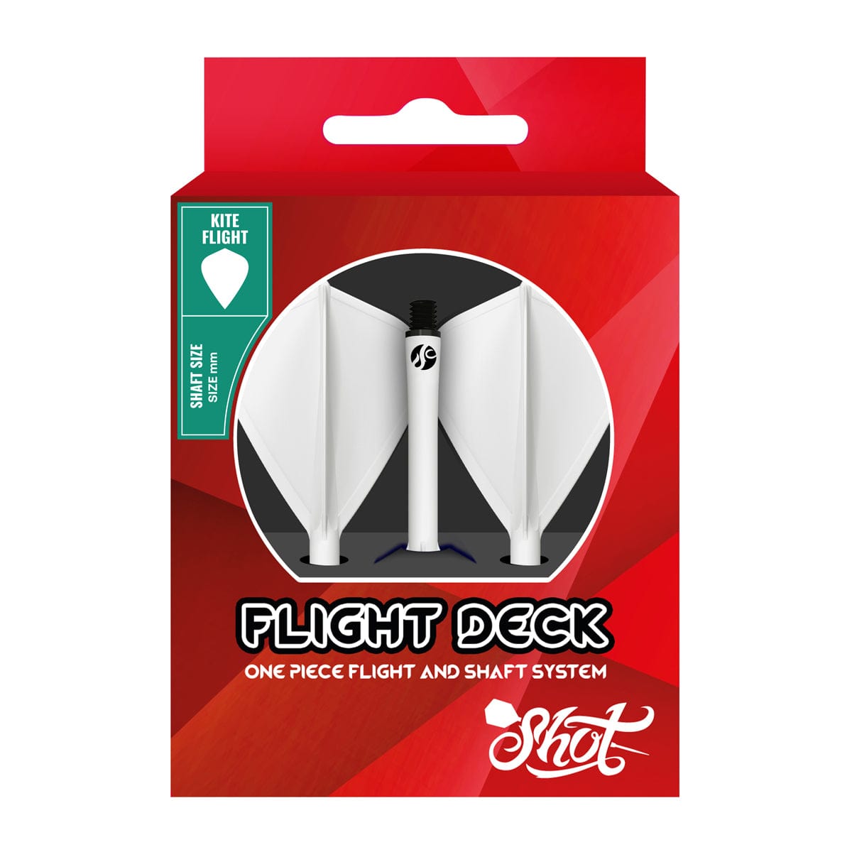 Shot Flight Deck - One Piece Dart Flight and Shaft System - Kite - White
