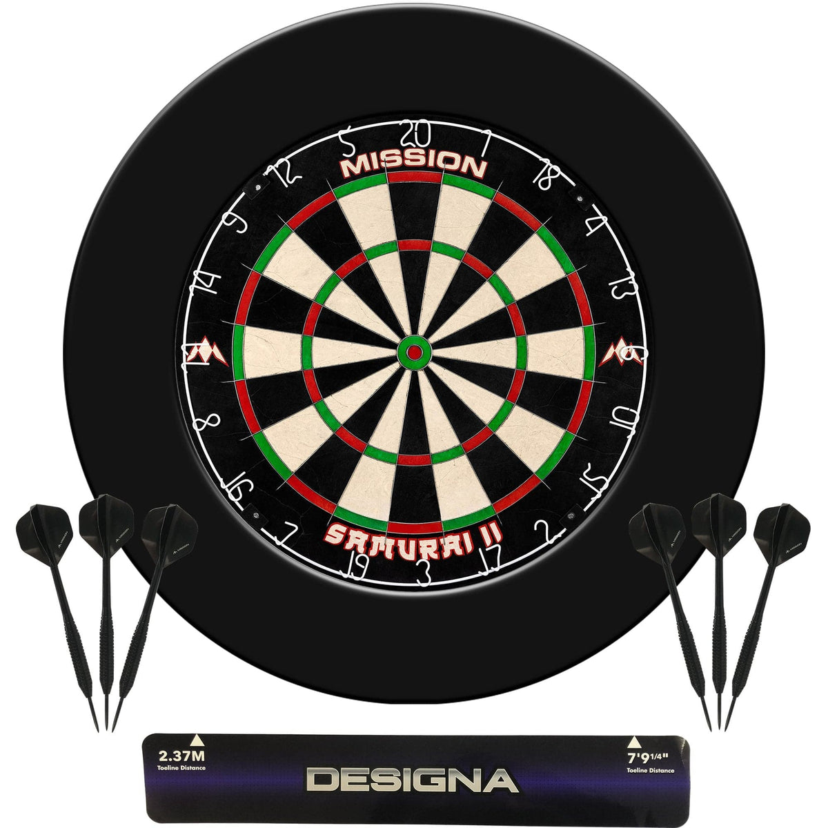 Dartboard Set: Mission Samurai II Dartboard + Pro Surround + Throwline + 6 Darts