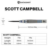 Datadart Scott Campbell Darts - Steel Tip - 90% Tungsten