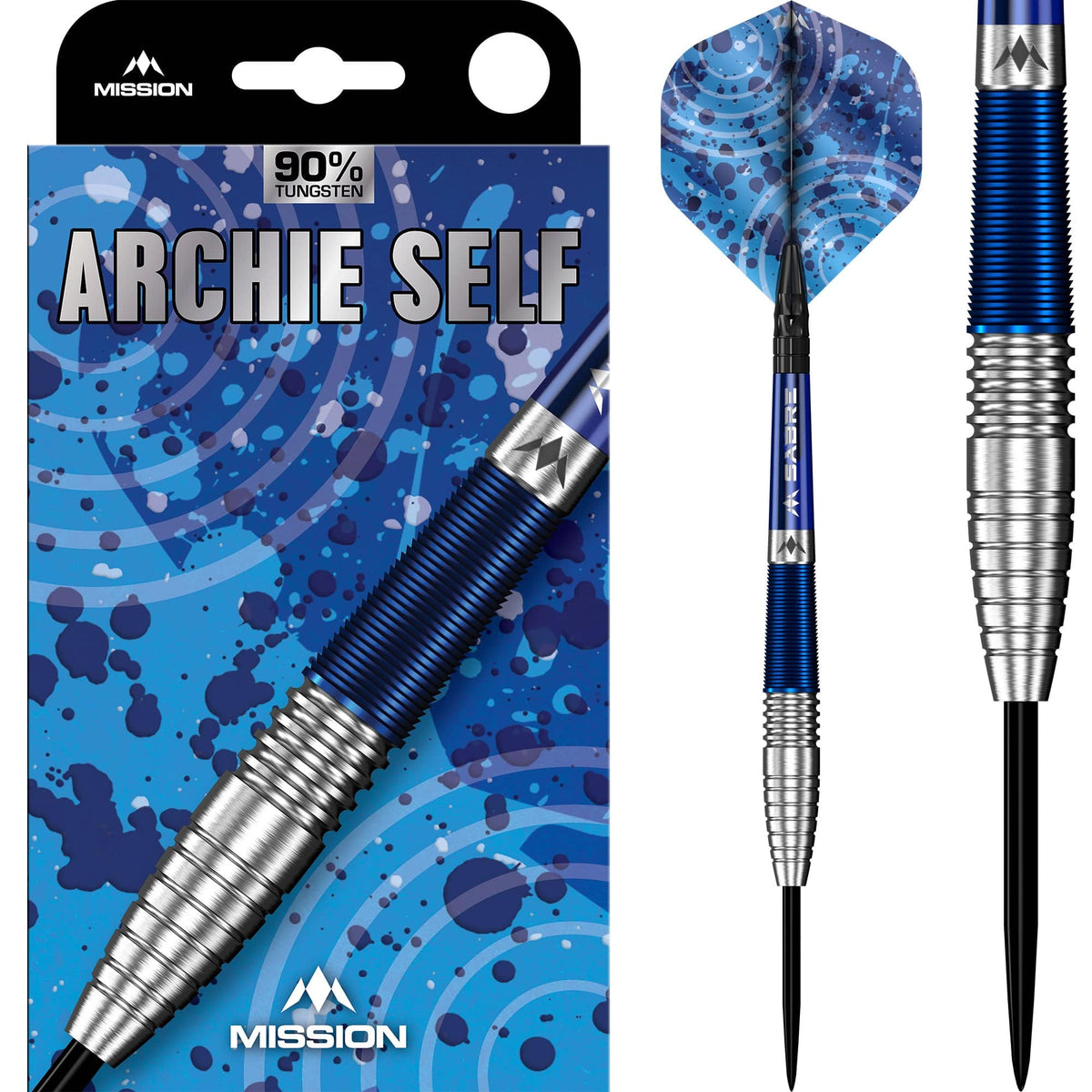 Mission Archie Self Darts - Steel Tip - 90% Tungsten - Blue & Silver