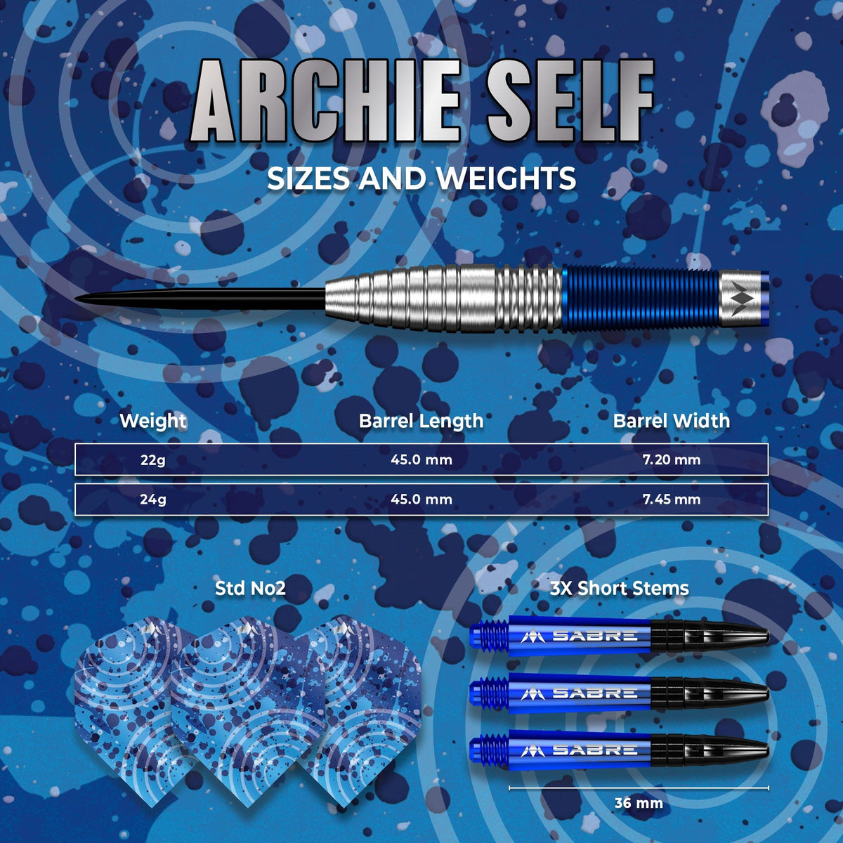 Mission Archie Self Darts - Steel Tip - 90% Tungsten - Blue & Silver